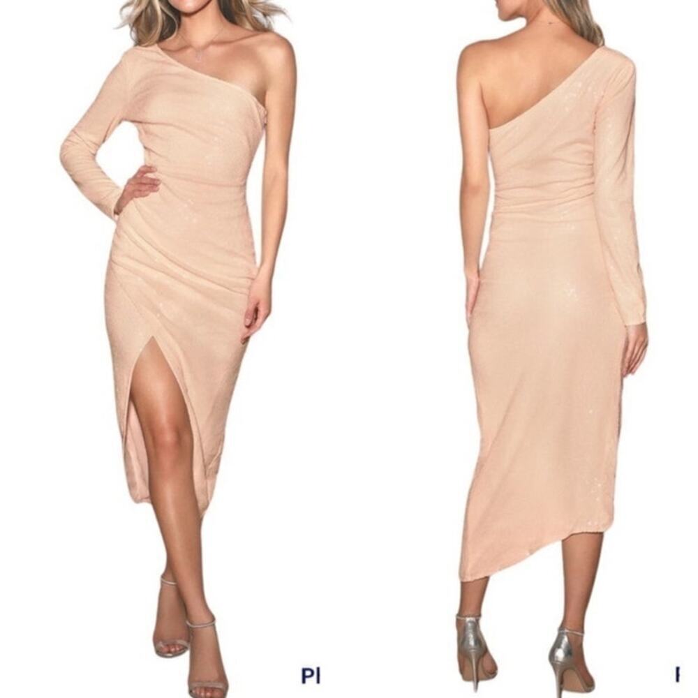 Lulus Deja Vu Pale Pink Sequin One-Shoulder Dress, M